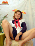 Sexy Russian teen drinking champagne and fucking with her older friend using an empty bottle